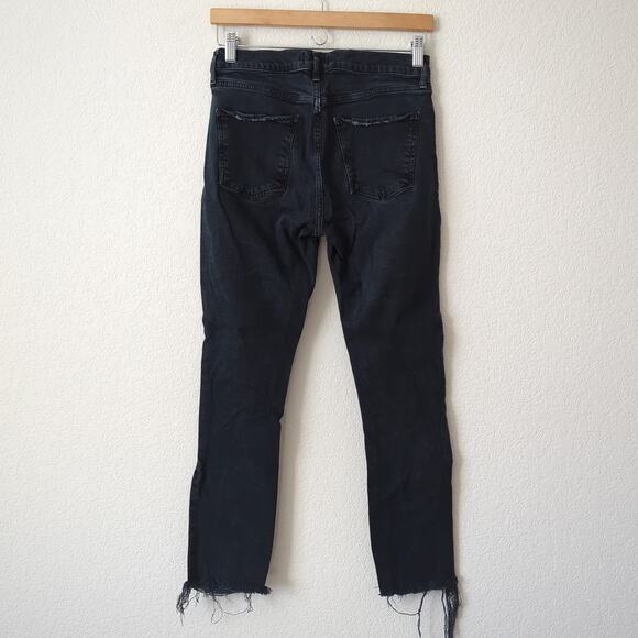 AGOLDE Womens Jeans 27 Organic Cotton Washed Black Fray Ankle Toni High Rise - Picture 8 of 9